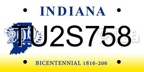 TU2S758 Indiana License Plate