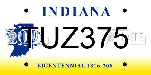 TUZ375 Indiana License Plate