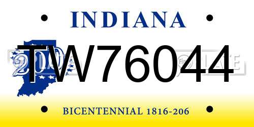 TW76044 Indiana License Plate