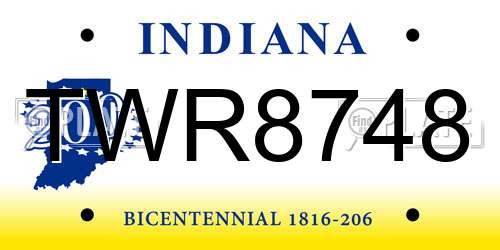 TWR8748 Indiana License Plate