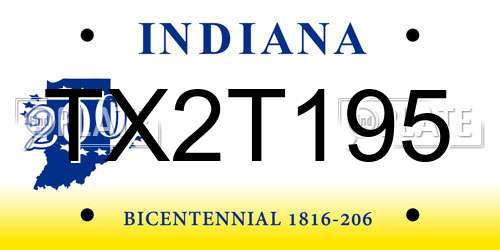 TX2T195 Indiana License Plate