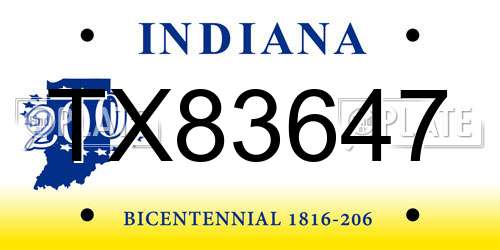 TX83647 Indiana License Plate
