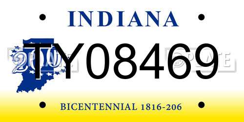 TY08469 Indiana License Plate