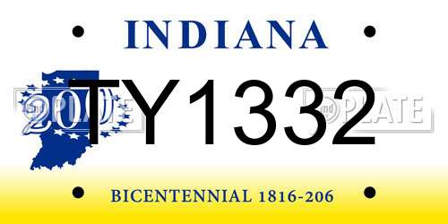 TY1332 Indiana License Plate