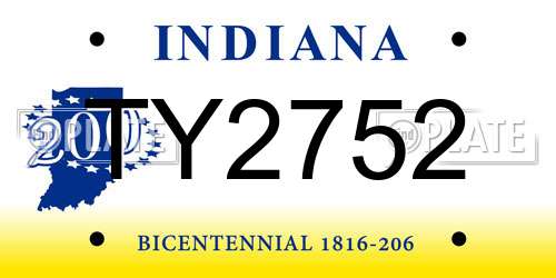 TY2752 Indiana License Plate