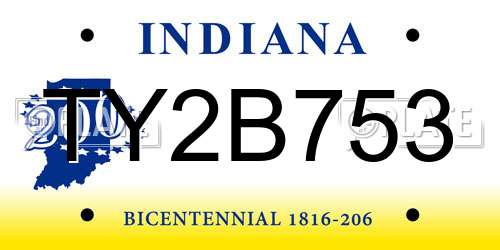 TY2B753 Indiana License Plate