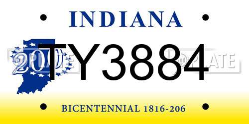 TY3884 Indiana License Plate