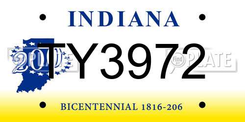 TY3972 Indiana License Plate