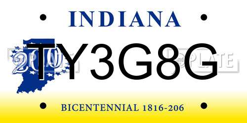 TY3G8G Indiana License Plate