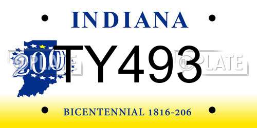 TY493 Indiana License Plate