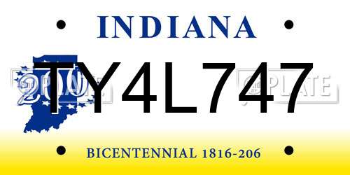 TY4L747 Indiana License Plate