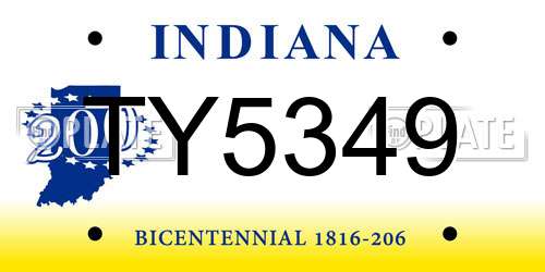 TY5349 Indiana License Plate