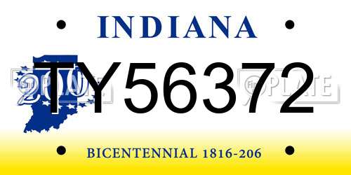 TY56372 Indiana License Plate