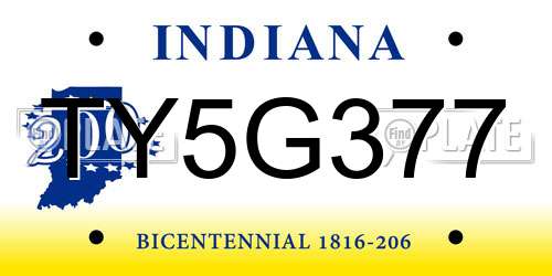 TY5G377 Indiana License Plate