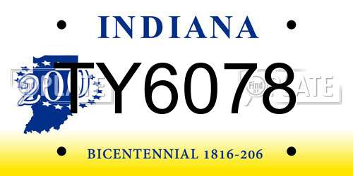 TY6078 Indiana License Plate