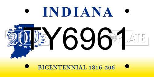 TY6961 Indiana License Plate