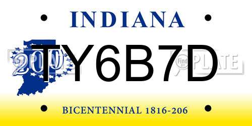 TY6B7D Indiana License Plate
