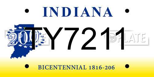 TY7211 Indiana License Plate