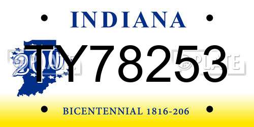 TY78253 Indiana License Plate