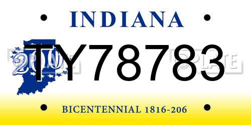 TY78783 Indiana License Plate