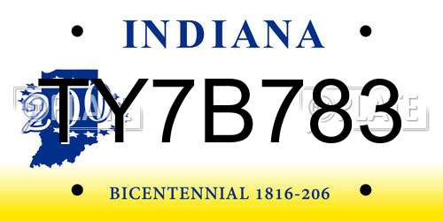 TY7B783 Indiana License Plate