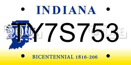 TY7S753 Indiana License Plate
