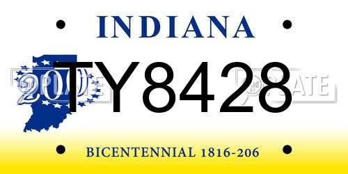 TY8428 Indiana License Plate