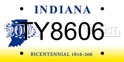 TY8606 Indiana License Plate