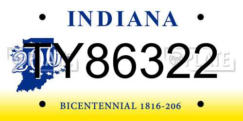 TY86322 Indiana License Plate