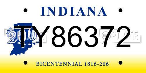 TY86372 Indiana License Plate