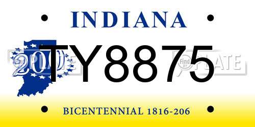TY8875 Indiana License Plate