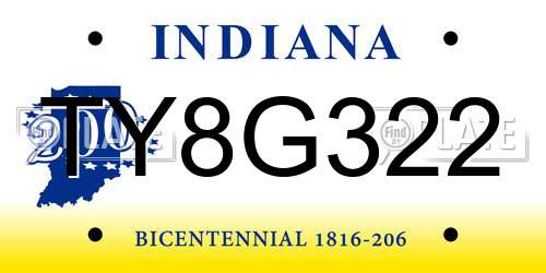 TY8G322 Indiana License Plate