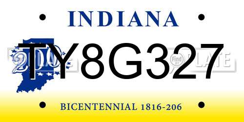 TY8G327 Indiana License Plate