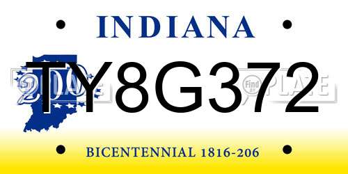 TY8G372 Indiana License Plate