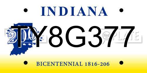 TY8G377 Indiana License Plate