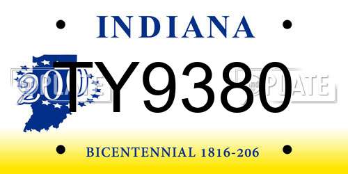 TY9380 Indiana License Plate