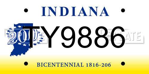 TY9886 Indiana License Plate