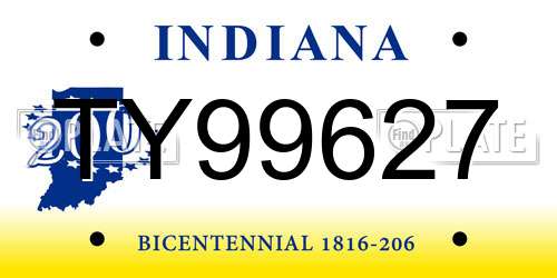 TY99627 Indiana License Plate