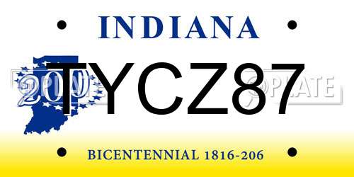 TYCZ87 Indiana License Plate