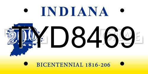 TYD8469 Indiana License Plate
