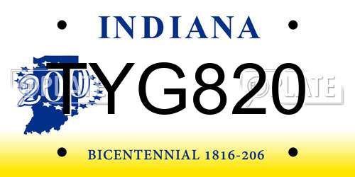 TYG820 Indiana License Plate