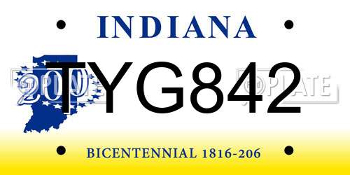 TYG842 Indiana License Plate