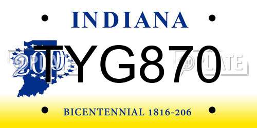 TYG870 Indiana License Plate