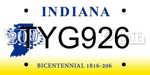 TYG926 Indiana License Plate