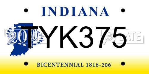 TYK375 Indiana License Plate