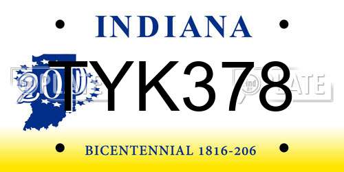 TYK378 Indiana License Plate