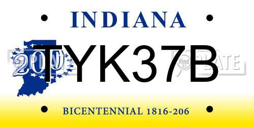 TYK37B Indiana License Plate