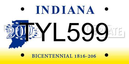 TYL599 Indiana License Plate