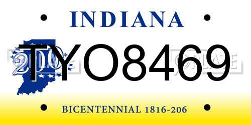 TYO8469 Indiana License Plate
