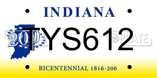TYS612 Indiana License Plate